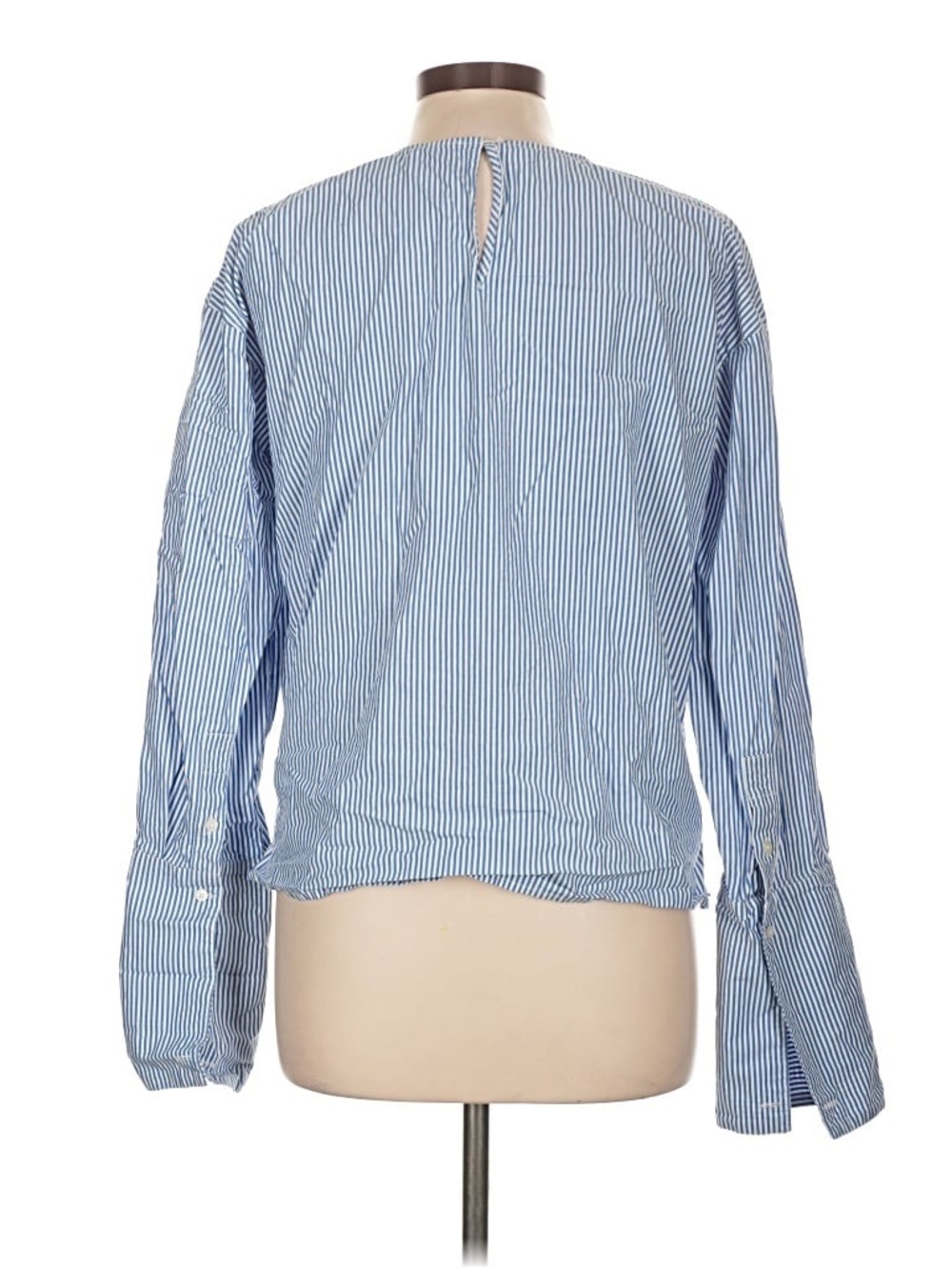 J. Crew Blue and White Pinstripe Long Sleeve Blouse - Picture 2 of 4